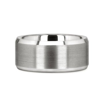 PETERSBURG Brushed Center White Tungsten Ring with Beveled Edges - 4mm - 10mm - Larson Jewelers