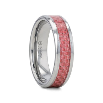 PINK Beveled Tungsten Wedding Band with Pink Carbon Fiber -4mm & 6mm - Larson Jewelers