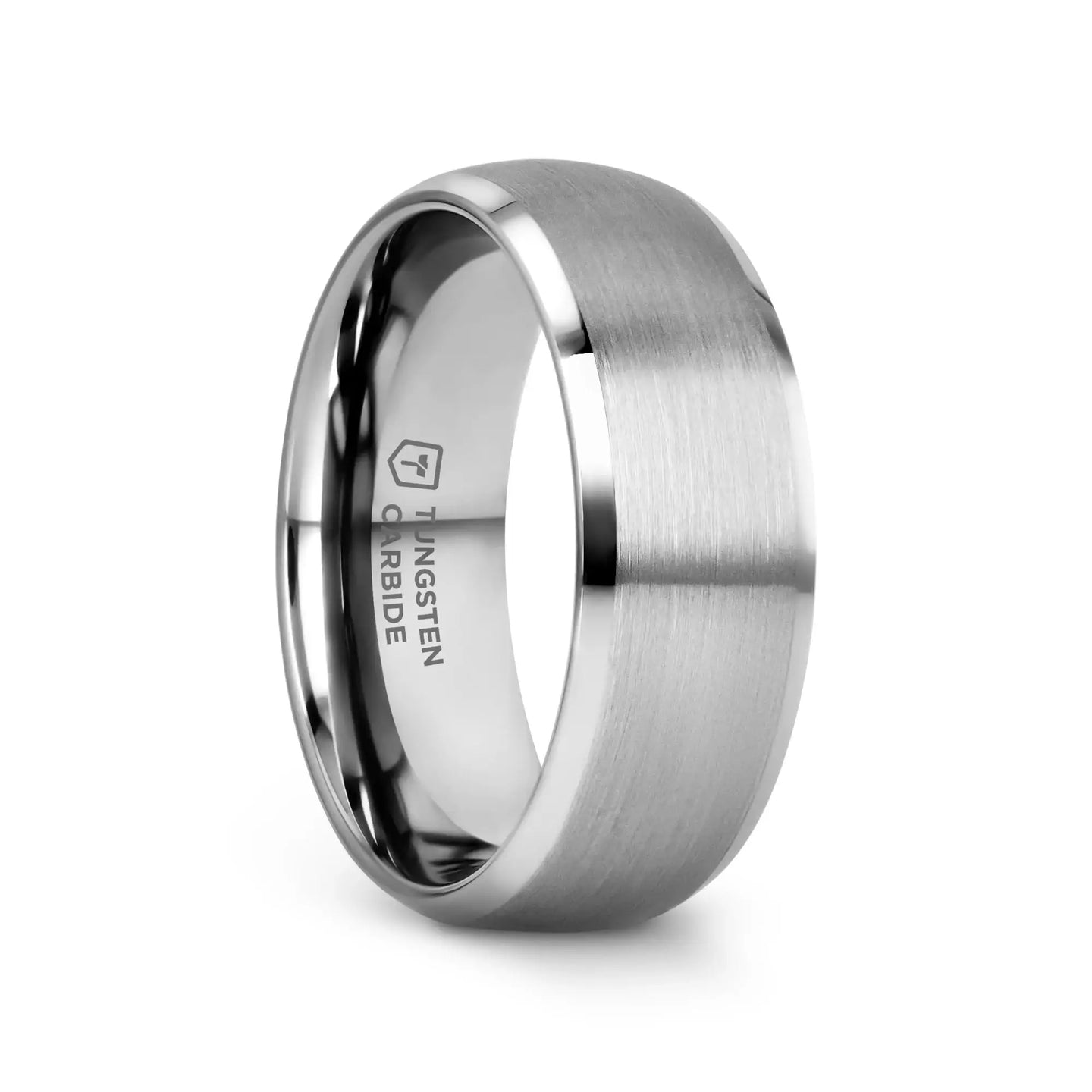 POLARIS Domed Brushed Finish Tungsten Ring with Polished Bevels - 6mm or 8mm - Larson Jewelers