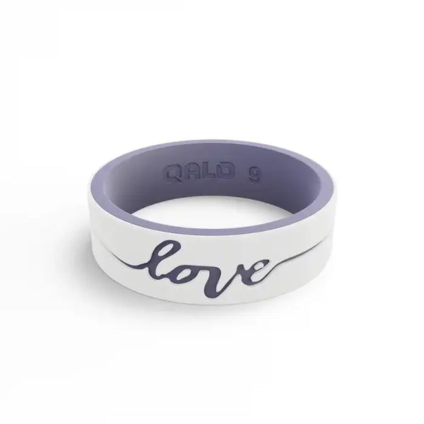 QALO Women's Lilac & White Strata Love Silicone Band - Larson Jewelers