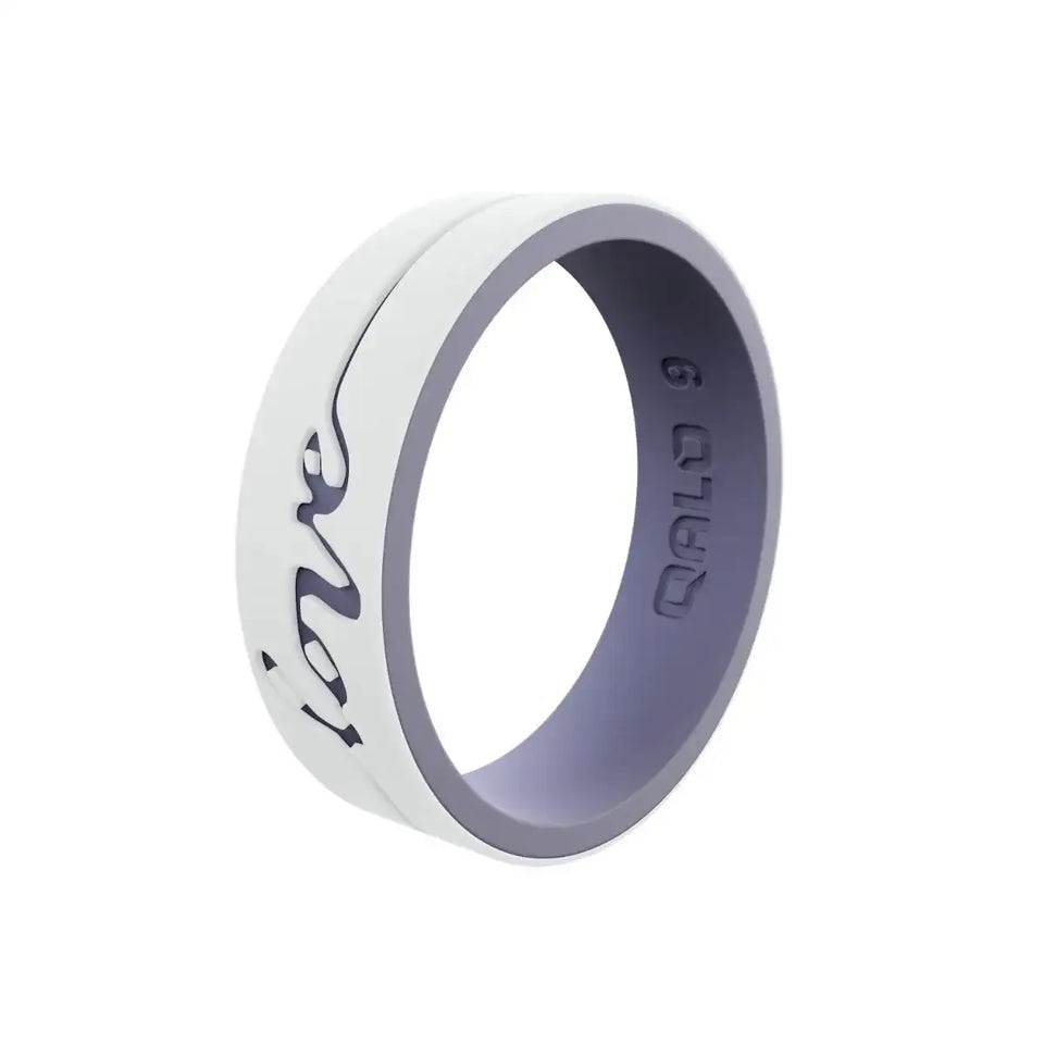 QALO Women's Lilac & White Strata Love Silicone Band - Larson Jewelers