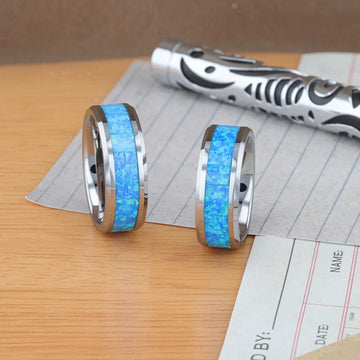 QUASAR Tungsten Wedding Band with Blue Green Opal Inlay - 4mm - 10mm - Larson Jewelers