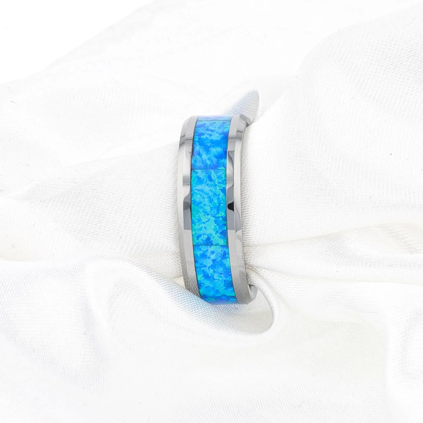 QUASAR Tungsten Wedding Band with Blue Green Opal Inlay - 4mm - 10mm - Larson Jewelers