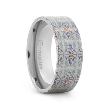 RADIANCE Flat Titanium Ring with Engraved Cross Pattern - 8mm - Larson Jewelers