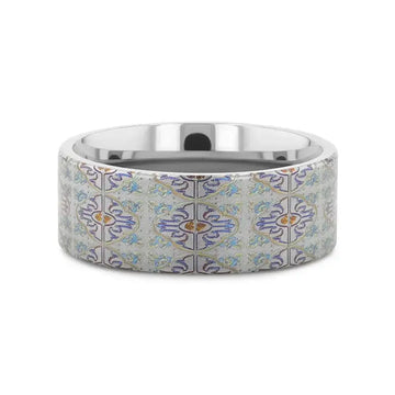 RADIANCE Flat Titanium Ring with Engraved Cross Pattern - 8mm - Larson Jewelers