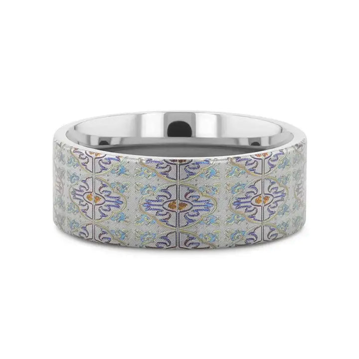 RADIANCE Flat Titanium Ring with Engraved Cross Pattern - 8mm - Larson Jewelers