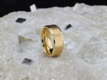 RADIATE Gold-Plated Titanium Flat Brushed Center Men's Wedding Ring With Beveled Polished Edges - 8mm - Larson Jewelers