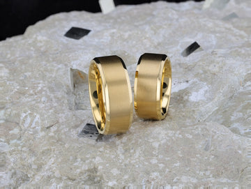 RADIATE Gold-Plated Titanium Flat Brushed Center Men's Wedding Ring With Beveled Polished Edges - 8mm - Larson Jewelers