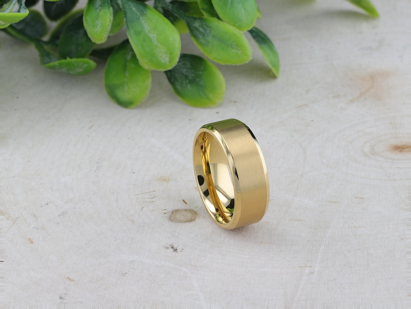 RADIATE Gold-Plated Titanium Flat Brushed Center Men's Wedding Ring With Beveled Polished Edges - 8mm - Larson Jewelers