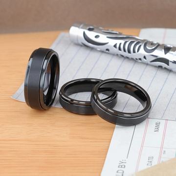 Graphic detail of the REVOLVE spinner ring illustrating brushed center band texture