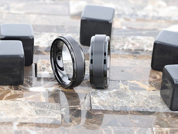 REVOLVE Black Tungsten Spinner Ring, Brushed Center on Polished Base – Comfort Fit (6mm & 8mm) - Larson Jewelers