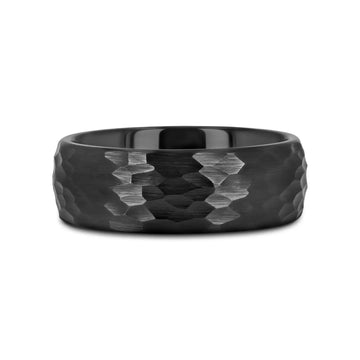 RAGNAROK Domed Hammer Finish Black Ceramic Wedding Band with Brushed Finish - 6mm & 8mm - Larson Jewelers