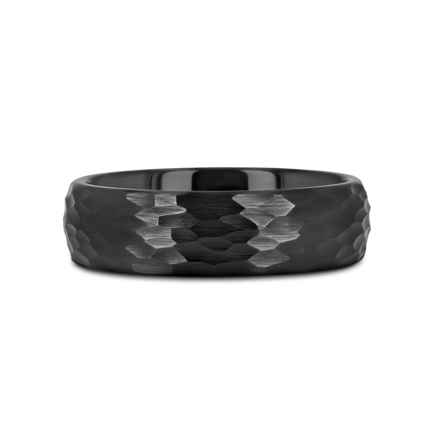 RAGNAROK Domed Hammer Finish Black Ceramic Wedding Band with Brushed Finish - 6mm & 8mm - Larson Jewelers