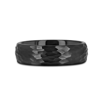 RAGNAROK Domed Hammer Finish Black Ceramic Wedding Band with Brushed Finish - 6mm & 8mm - Larson Jewelers