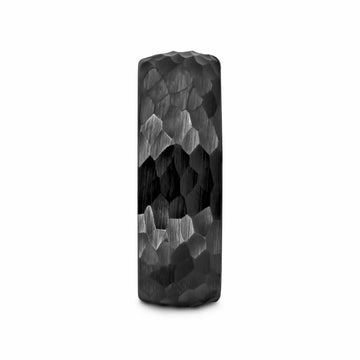 RAGNAROK Domed Hammer Finish Black Ceramic Wedding Band with Brushed Finish - 6mm & 8mm - Larson Jewelers