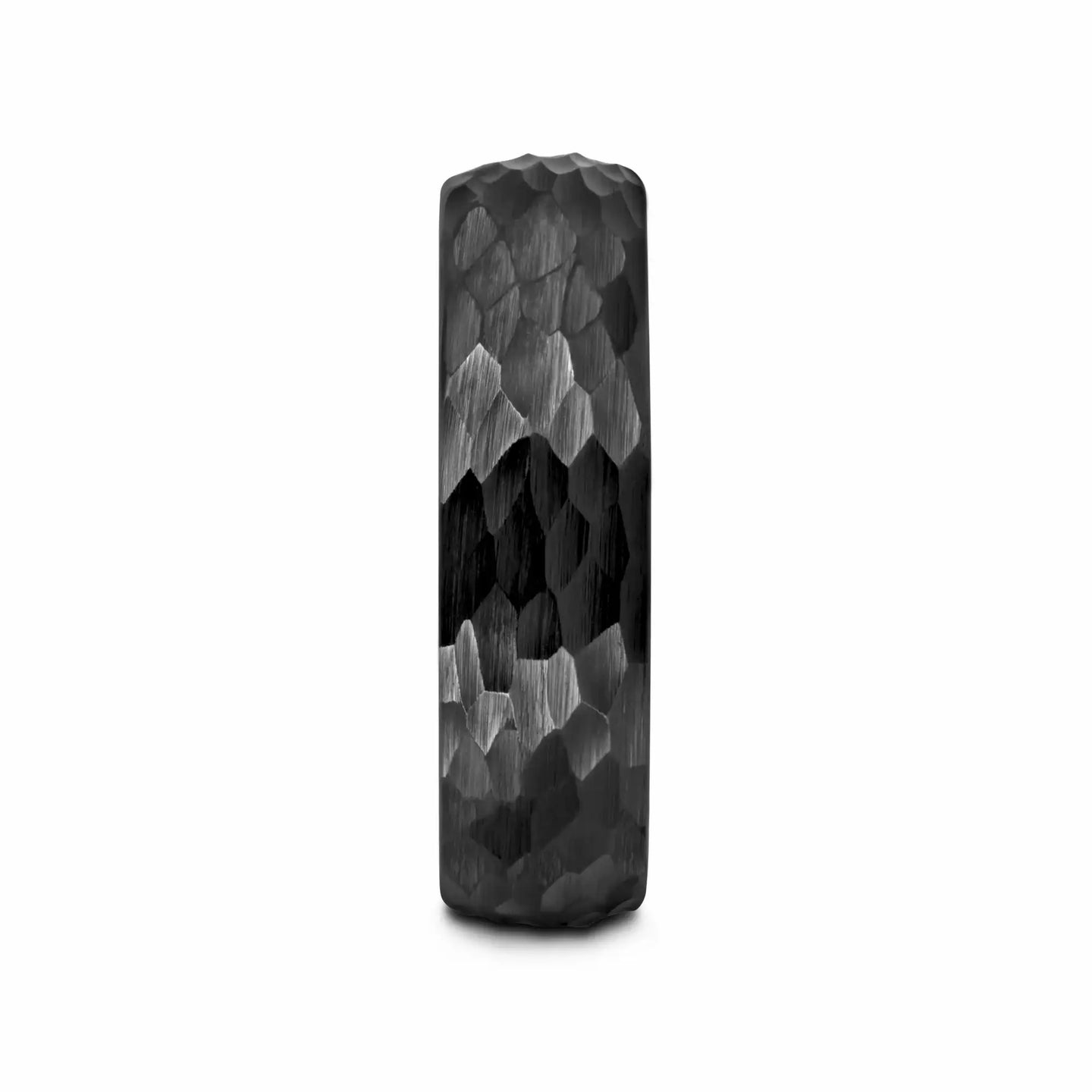 RAGNAROK Domed Hammer Finish Black Ceramic Wedding Band with Brushed Finish - 6mm & 8mm - Larson Jewelers