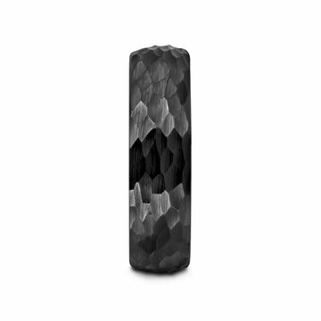 RAGNAROK Domed Hammer Finish Black Ceramic Wedding Band with Brushed Finish - 6mm & 8mm - Larson Jewelers