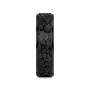 REBEL Raised Hammer Finish Step Edge Black Tungsten Carbide Wedding Band – 6mm or 8mm - Larson Jewelers