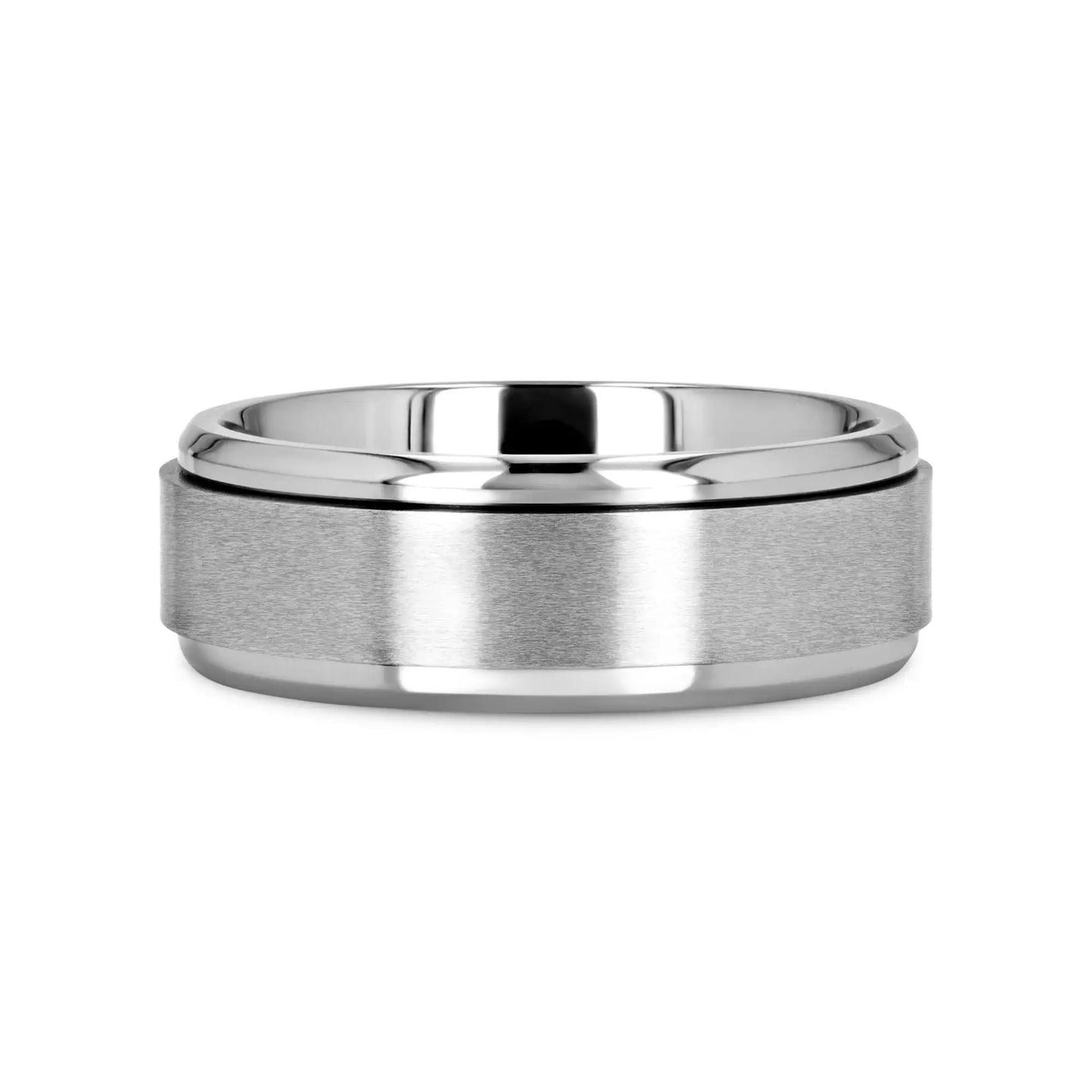 REBELLION Spinning Brushed Center Titanium Men's Wedding Band With Polished Beveled Edges - 8mm - Larson Jewelers