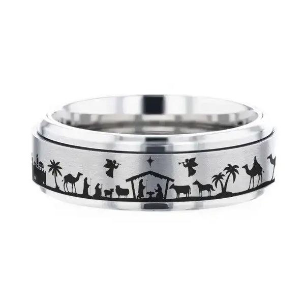 NATIVITY SCENE on Spinning Tungsten Carbide Ring - Larson Jewelers