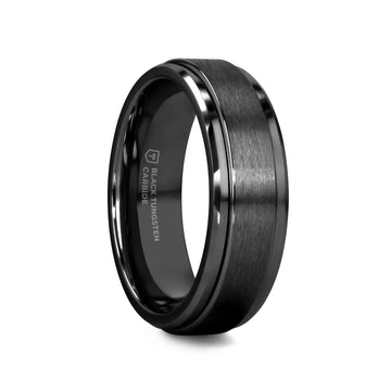 REVOLVE Black Tungsten Spinner Ring, Brushed Center on Polished