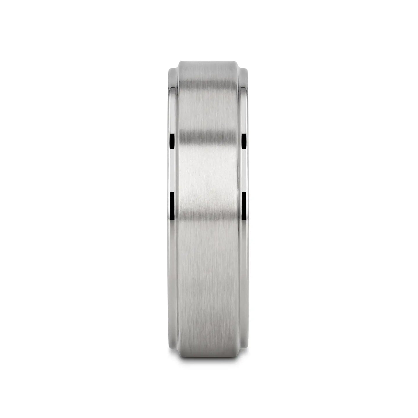 RHINOX Brushed Raised Center Men’s Titanium Wedding Ring with Polished Step Edges - 6mm & 8mm - Larson Jewelers