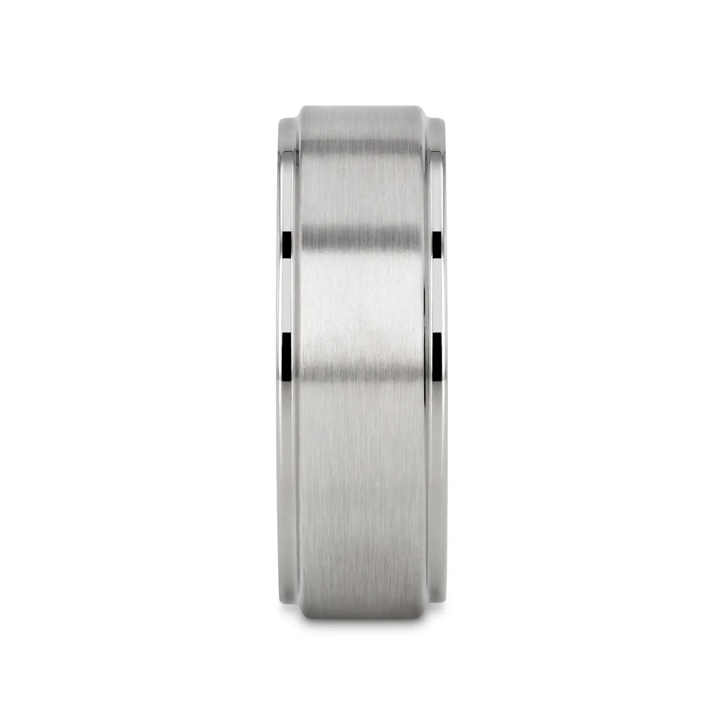 RHINOX Brushed Raised Center Men’s Titanium Wedding Ring with Polished Step Edges - 6mm & 8mm - Larson Jewelers