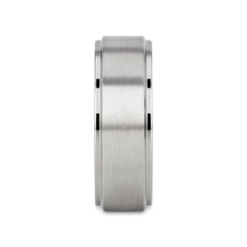 RHINOX Brushed Raised Center Men’s Titanium Wedding Ring with Polished Step Edges - 6mm & 8mm - Larson Jewelers