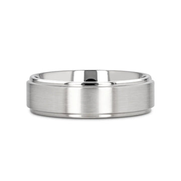 RHINOX Brushed Raised Center Men’s Titanium Wedding Ring with Polished Step Edges - 6mm & 8mm - Larson Jewelers