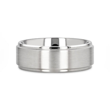RHINOX Brushed Raised Center Men’s Titanium Wedding Ring with Polished Step Edges - 6mm & 8mm - Larson Jewelers