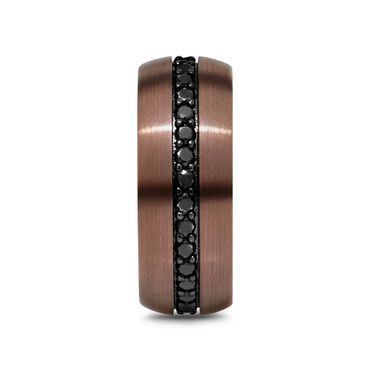 Top-down profile of the espresso tungsten carbide ring showing the continuous black sapphire channel setting