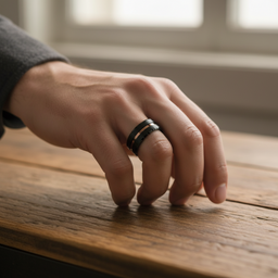 NEVAN Flat Brushed Black Tungsten Men’s Wedding Band with Espresso Groove Center - 8mm