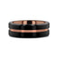 Side view of the flat black tungsten band with espresso groove and polished interior