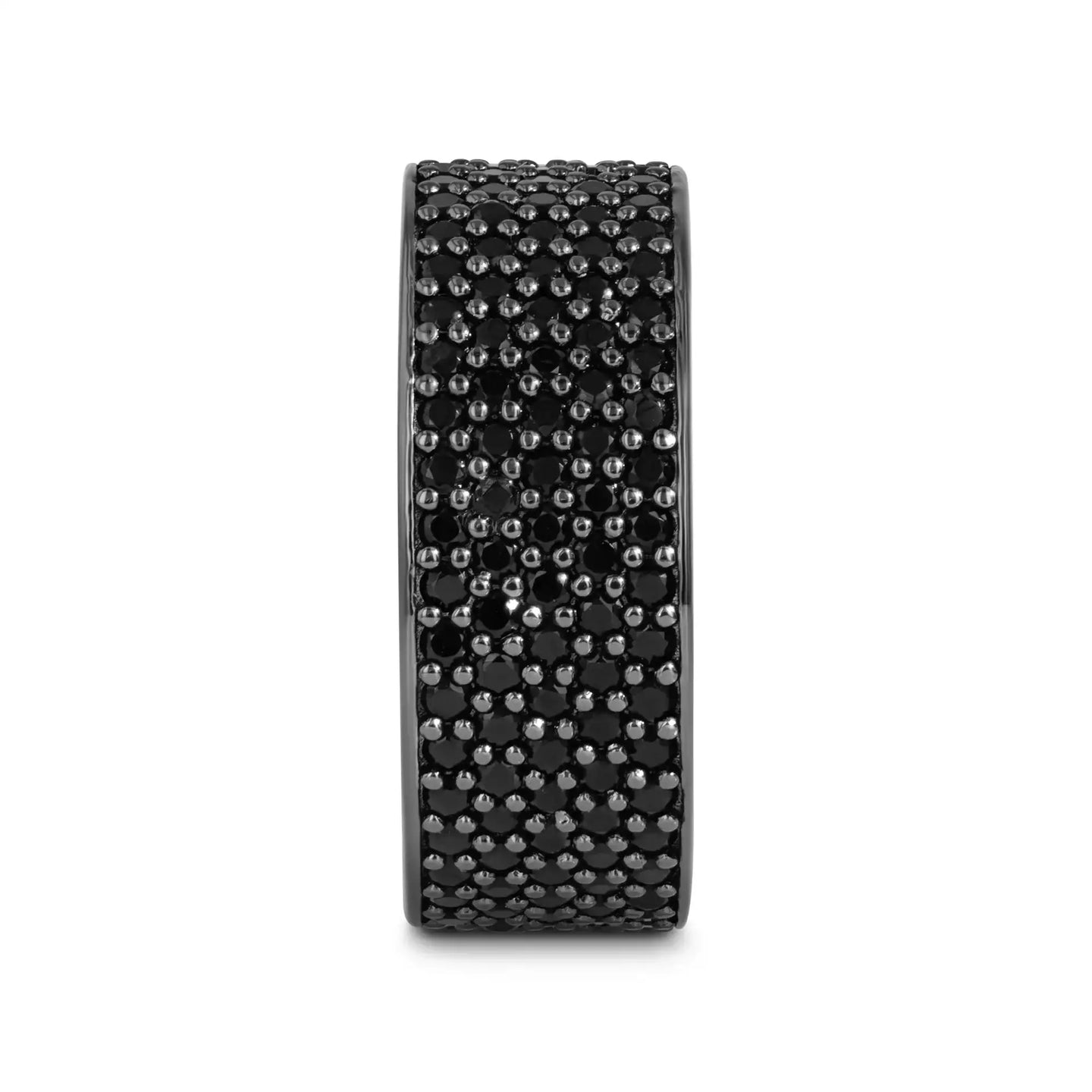 Front view showing the full 10mm width of the black spinel pavé ring