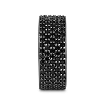 Front view showing the full 10mm width of the black spinel pavé ring