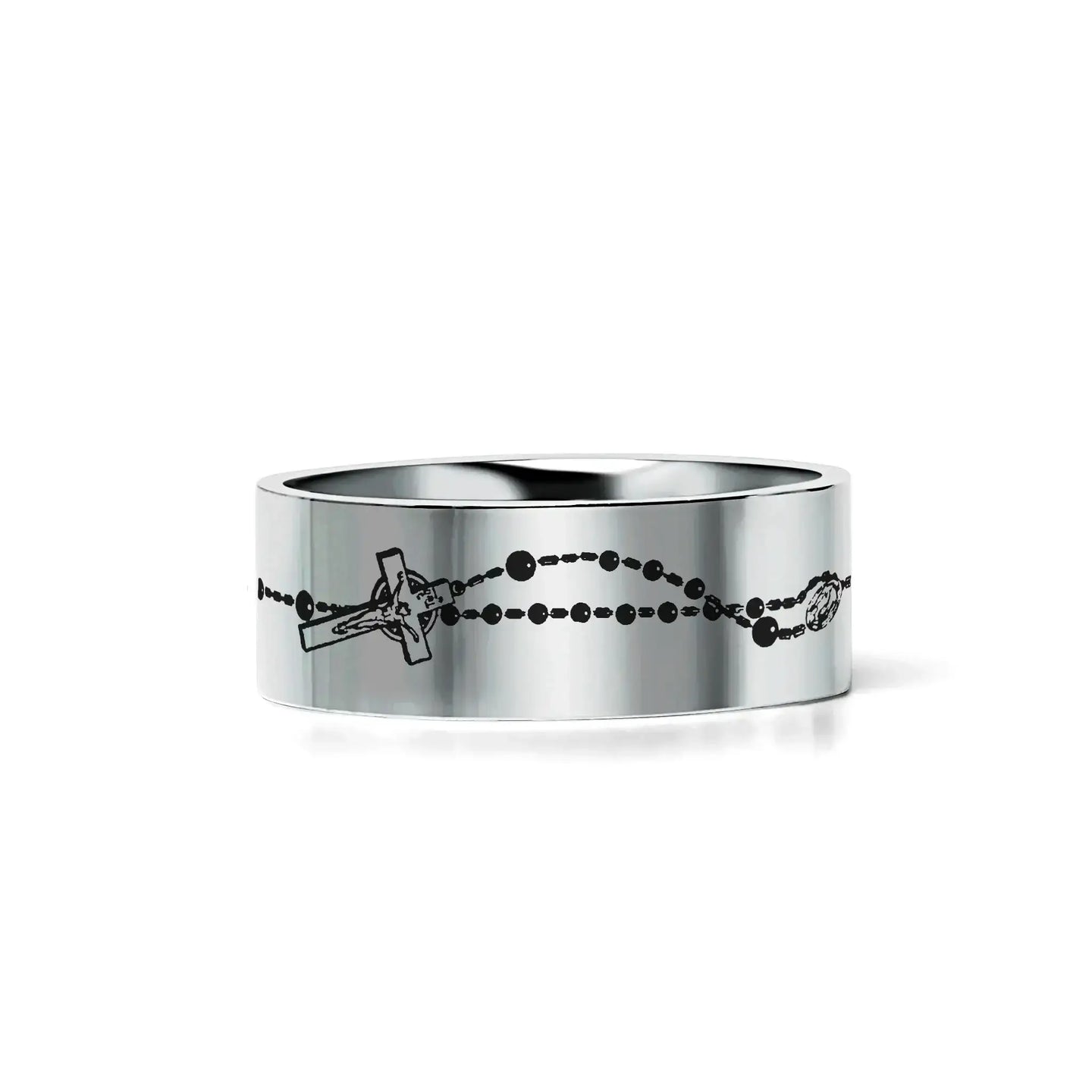ROSARY on Flat Classic Tungsten Carbide Ring - Larson Jewelers