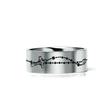 ROSARY on Flat Classic Tungsten Carbide Ring - Larson Jewelers