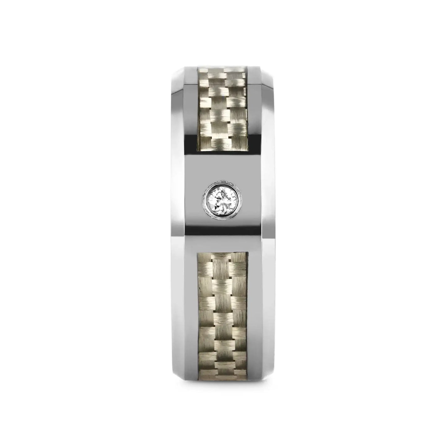 ROYCE Tungsten Wedding Band with White Carbon Fiber and White Diamond Setting - 8mm - Larson Jewelers