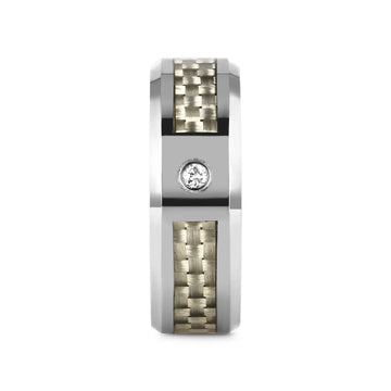 ROYCE Tungsten Wedding Band with White Carbon Fiber and White Diamond Setting - 8mm - Larson Jewelers