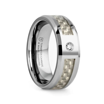 ROYCE Tungsten Wedding Band with White Carbon Fiber and White Diamond Setting - 8mm - Larson Jewelers