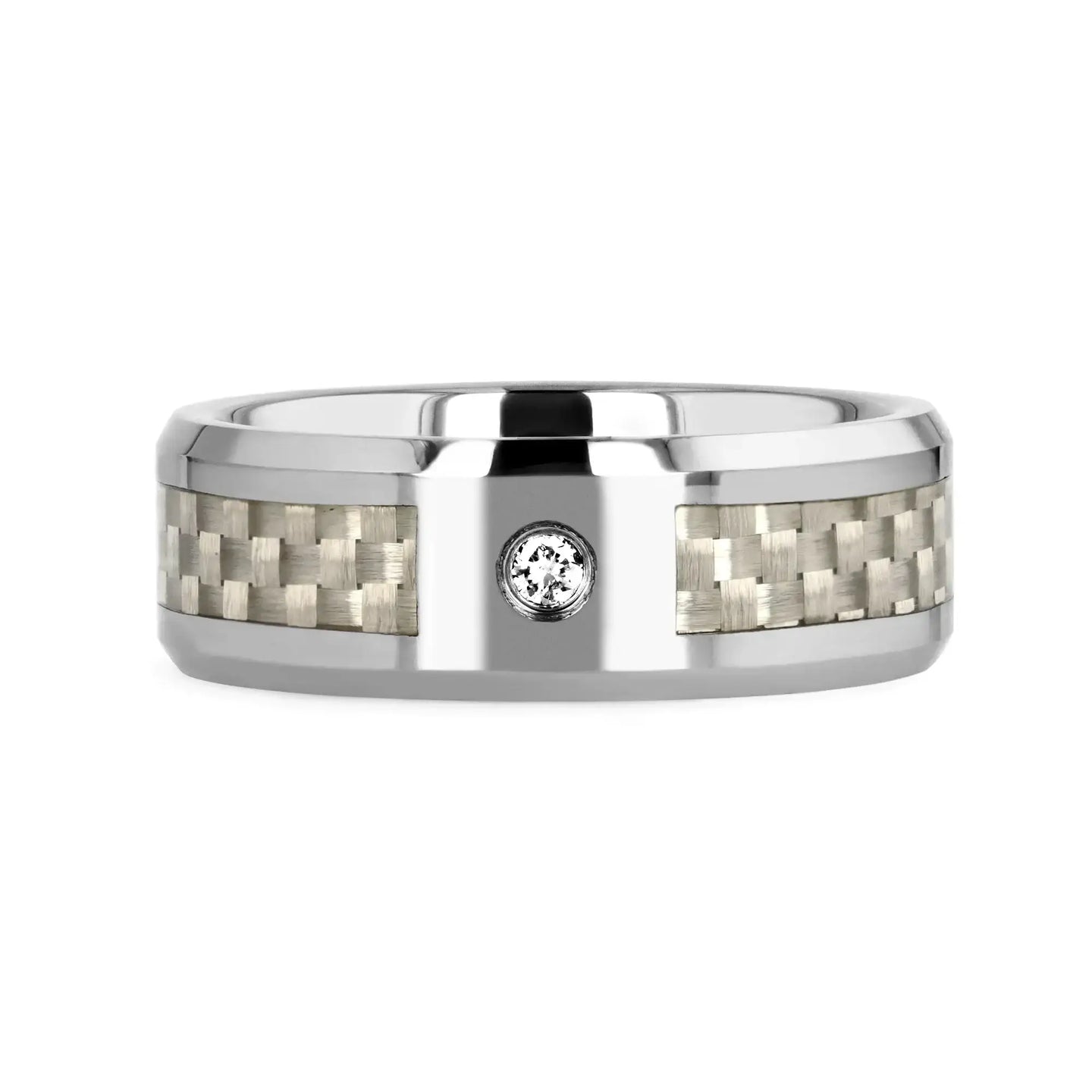 ROYCE Tungsten Wedding Band with White Carbon Fiber and White Diamond Setting - 8mm - Larson Jewelers