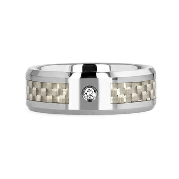 ROYCE Tungsten Wedding Band with White Carbon Fiber and White Diamond Setting - 8mm - Larson Jewelers