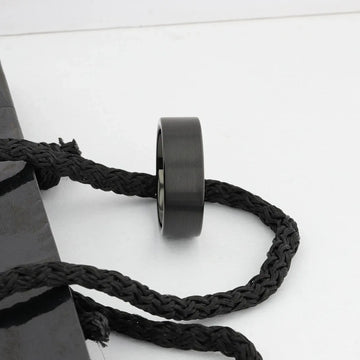 SAN ANTONIO black brushed tungsten carbide band shown on a hand