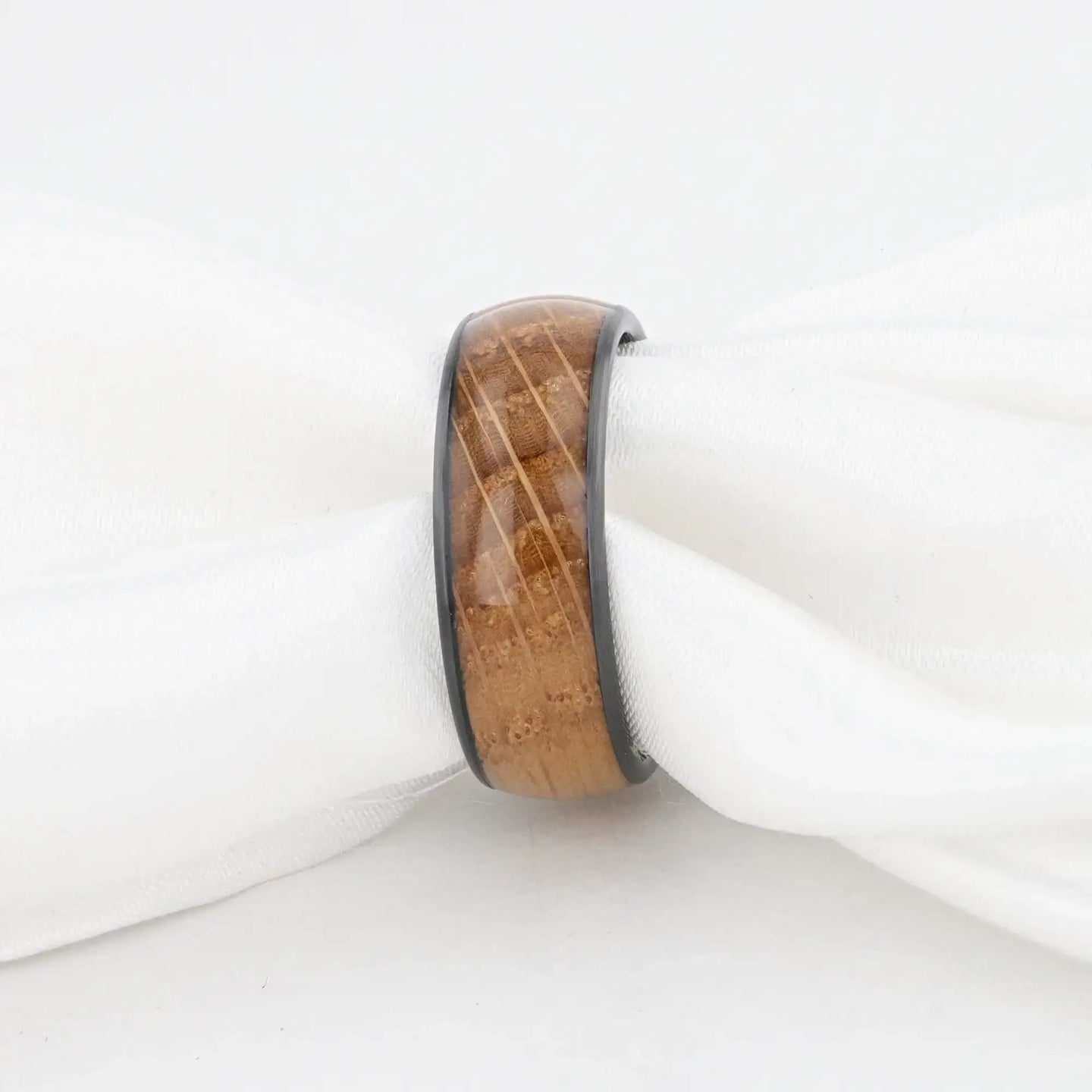 SCOTCH Black Ceramic Ring with Whiskey Barrel Wood Inlay- 8mm - Larson Jewelers