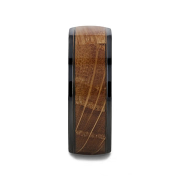 SCOTCH Black Ceramic Ring with Whiskey Barrel Wood Inlay- 8mm - Larson Jewelers