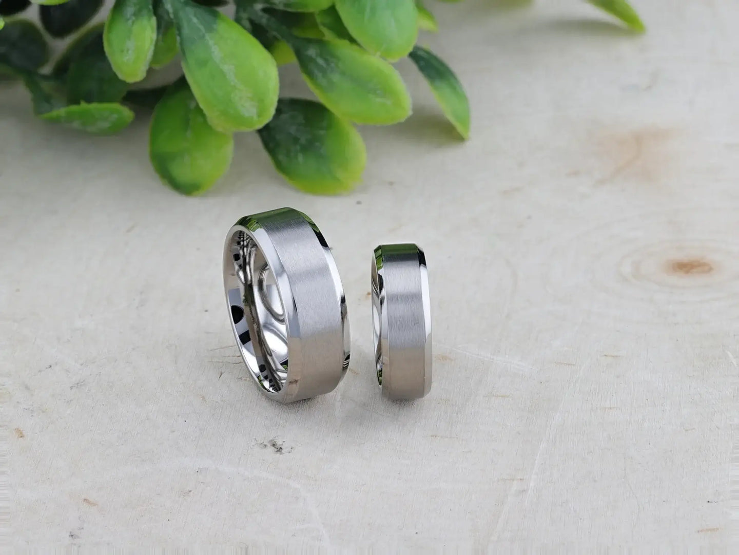 SHIRE Titanium Men’s Flat Wedding Ring, Brushed Center with Polished Beveled Edges — 6mm & 8mm - Larson Jewelers