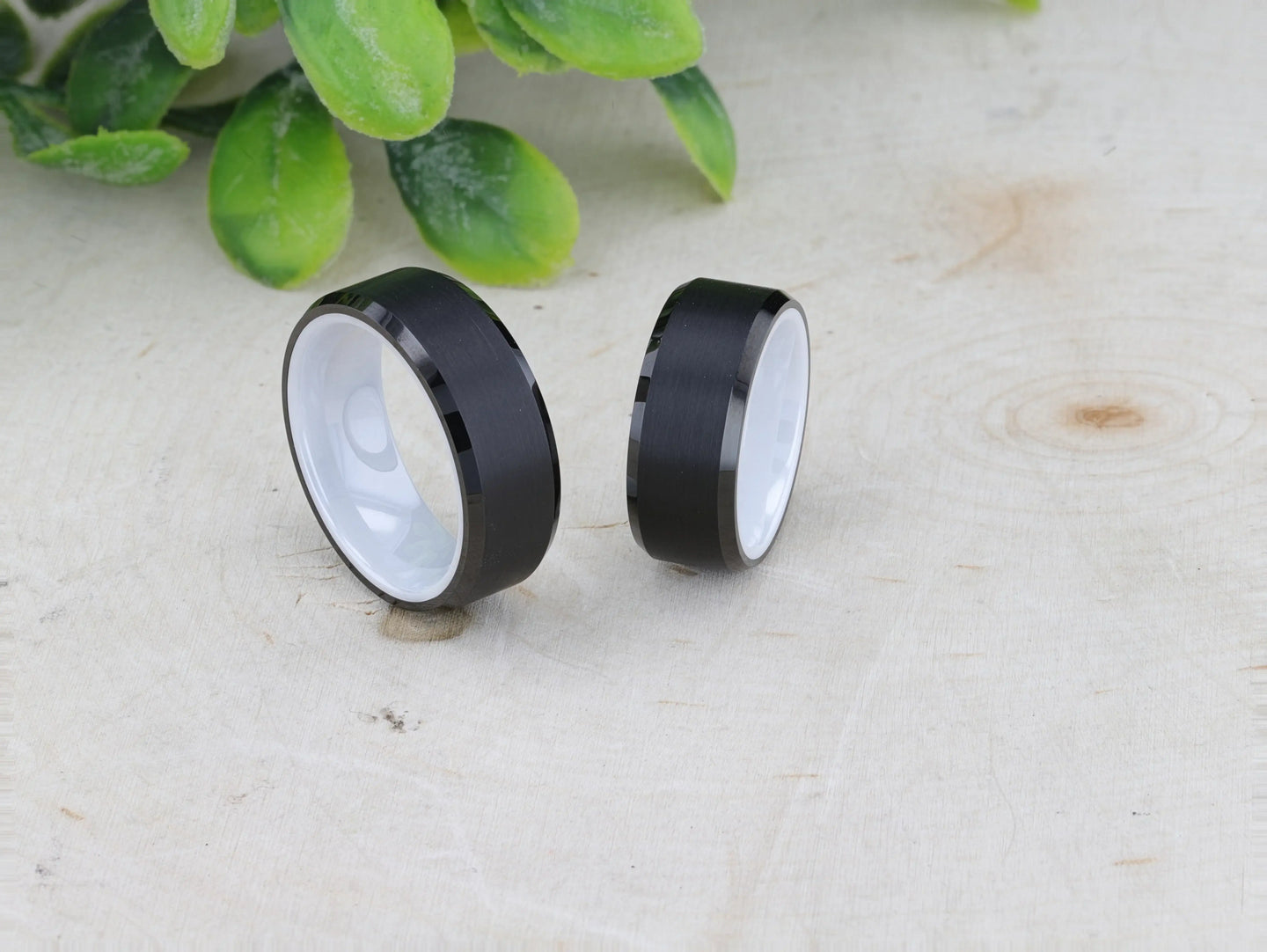SIGMA Black Tungsten Brushed Center Men’s Wedding Band with Polished Beveled Edges & White Interior - 8mm - Larson Jewelers
