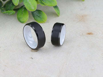 SIGMA Black Tungsten Brushed Center Men’s Wedding Band with Polished Beveled Edges & White Interior - 8mm - Larson Jewelers