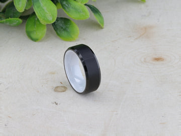 SIGMA Black Tungsten Brushed Center Men’s Wedding Band with Polished Beveled Edges & White Interior - 8mm - Larson Jewelers