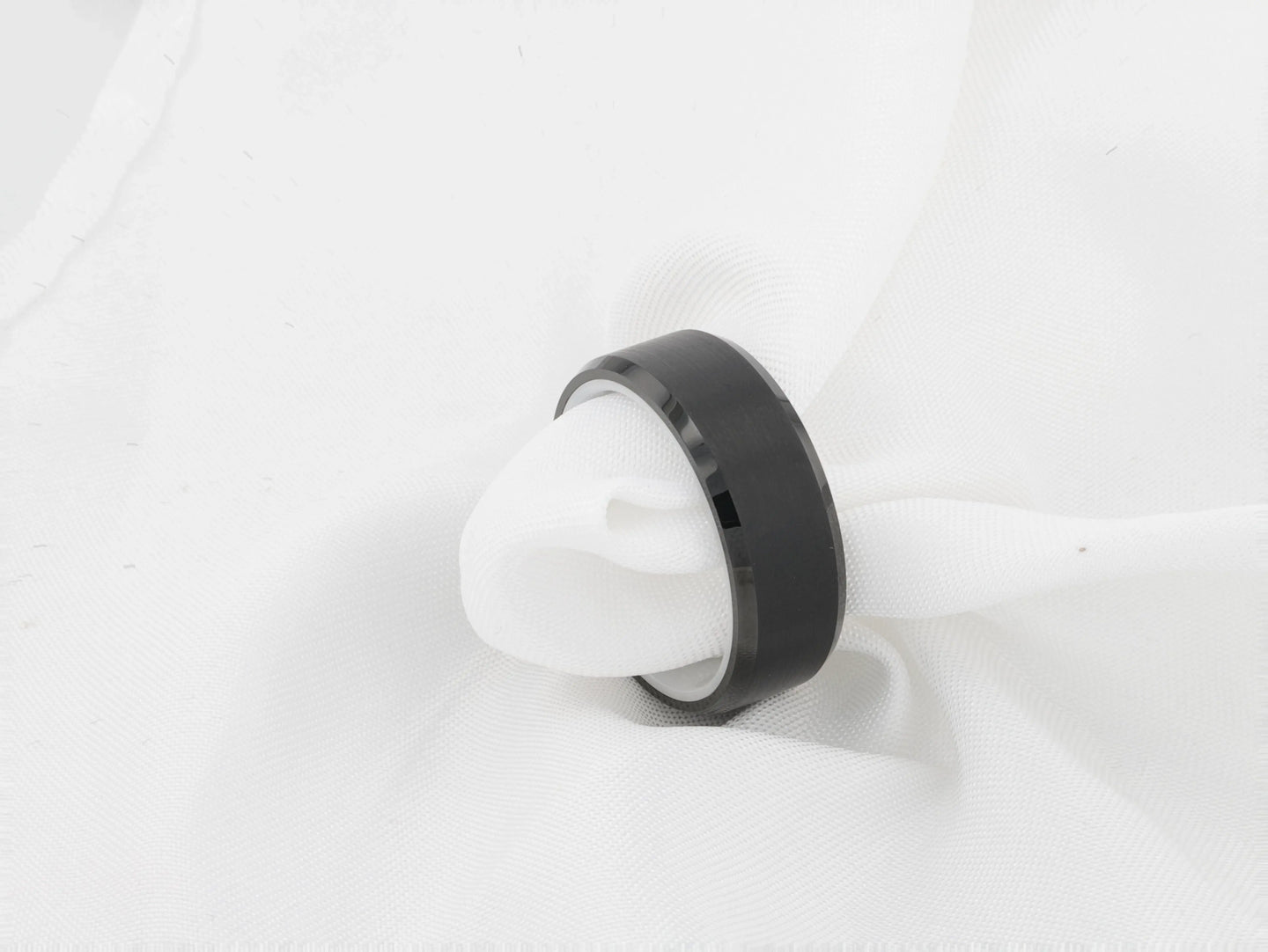 SIGMA Black Tungsten Brushed Center Men’s Wedding Band with Polished Beveled Edges & White Interior - 8mm - Larson Jewelers